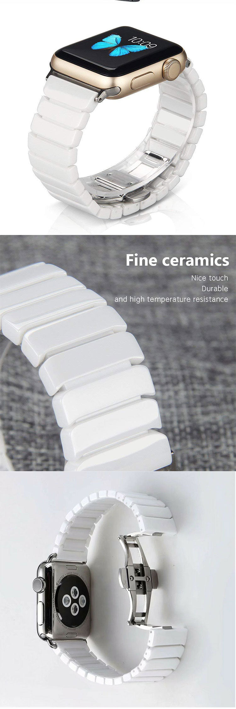 Ceramic Strap for Apple Watch Band Ultra 2 49mm 45mm 46mm 44mm 40 42mm Butterfly buckle Wristband iWatch Series 10 9 8 7 6 5 SE