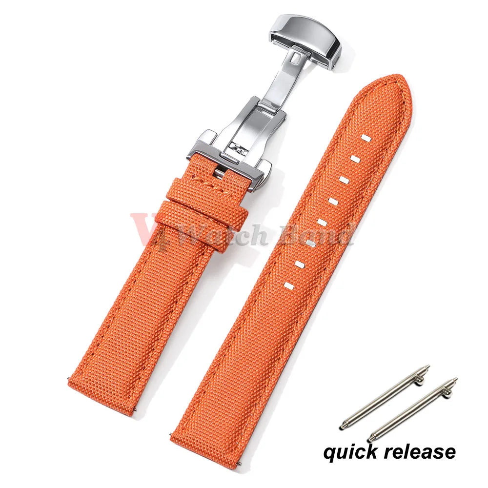 Sailcloth Watch Strap 20mm 22mm Nylon Butterfly Buckle Bracelet for Omega for Seiko Business Men Women Quick Release Watchband