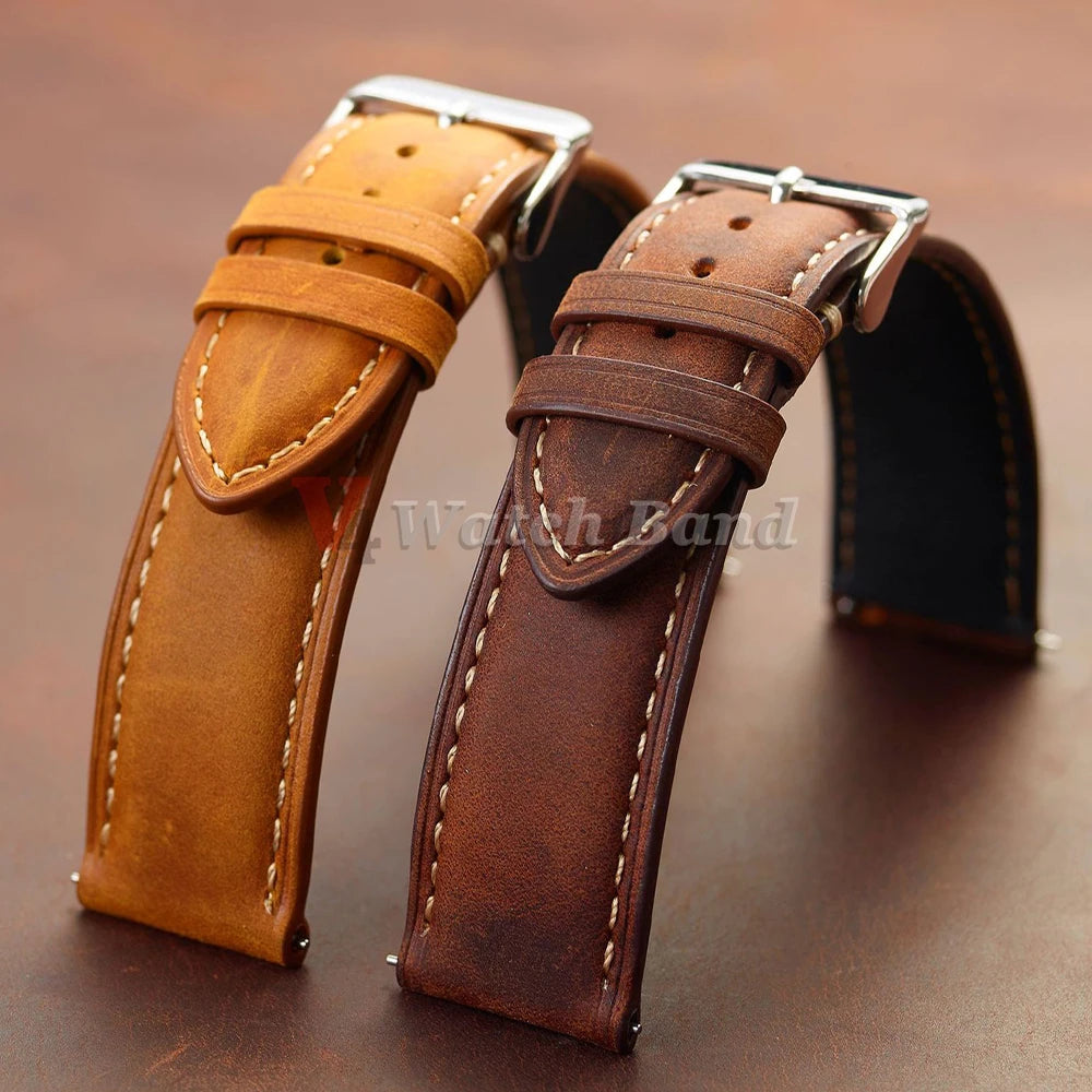 Cowhide Watch Strap 14mm 16mm 18mm 20mm 22mm 24mm Vintage Dark Brown Quick Release Watchband for Samsung Galaxy Watch 8/7/6/5/4