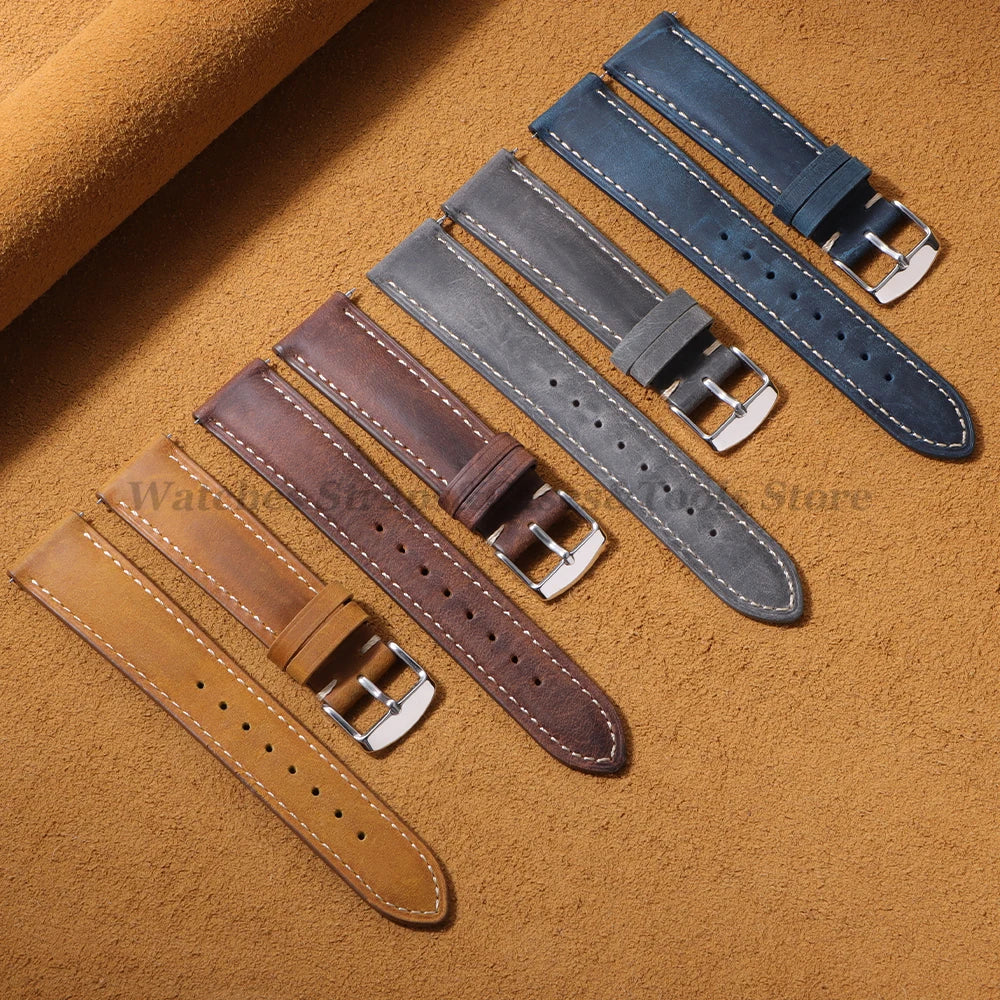 Cowhide Leather Watch Strap 14/16/18/24/22/20mm for Samsung Galaxy Watch7/6/5 Band for Xiaomi Redmi Watch Quick Release Bracelet
