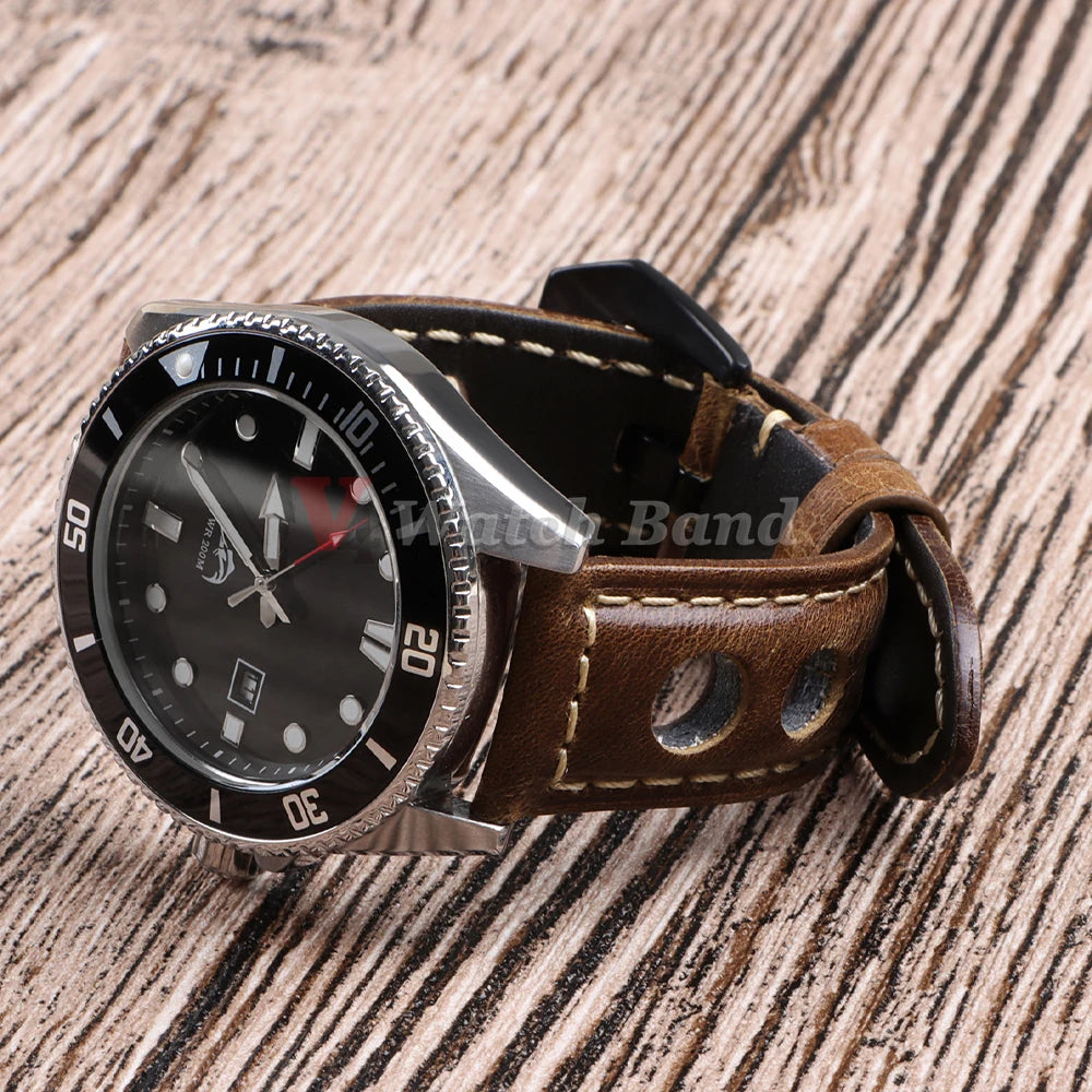 Vintage Retro Leather Strap 20mm 22mm 24mm For Samsung 3/4/5pro For Huawei GT2 3 Band Men Women Universal Bracelet Accessories