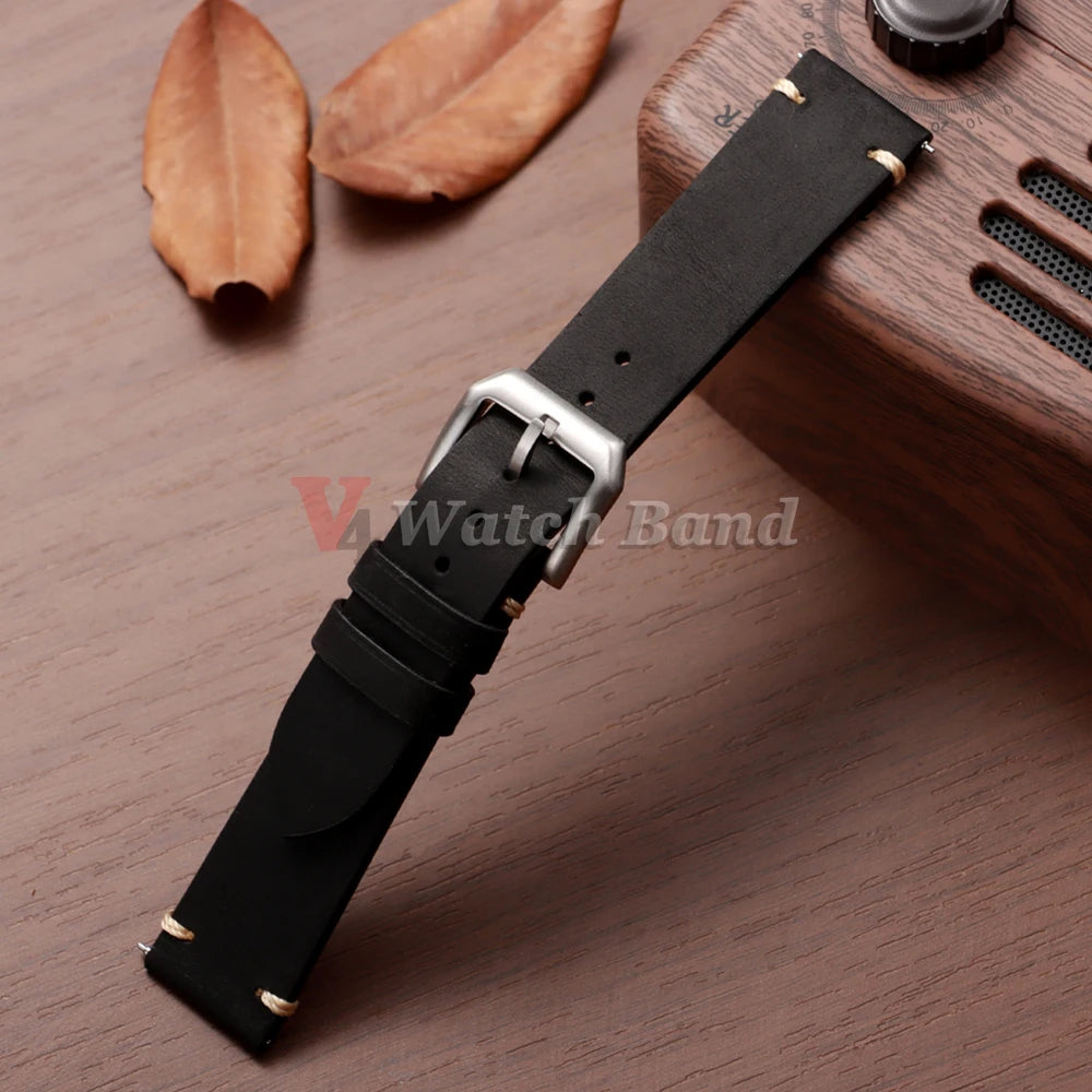 Vintage Genuineleather Watchband 20mm 22mm for Omega for Seiko Wristband Stitching Cowhide Strap Quick Release Watch Band