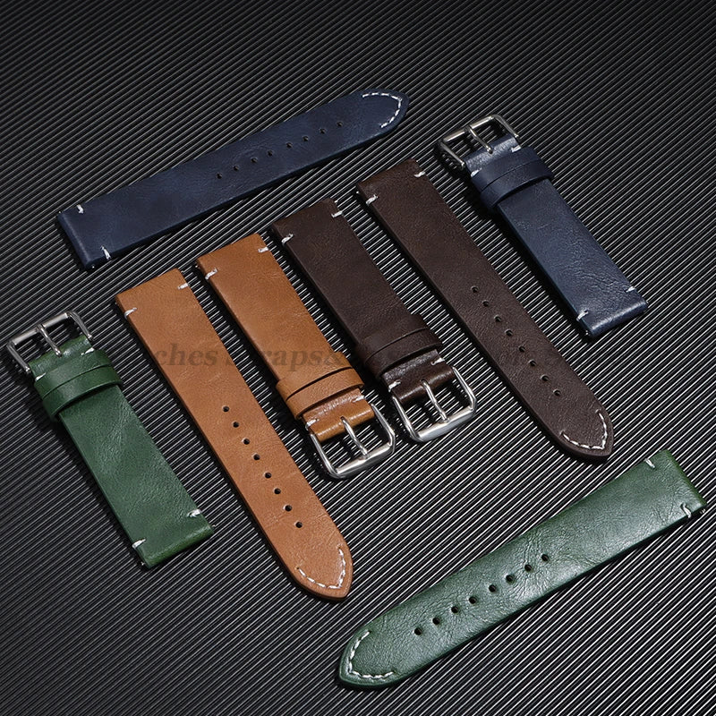 Leather Watch Band 18mm 20mm 22mm 24mm Soft Vintage Bracelets Men Women Quick Release for Omega for Huawei Watch GT4 46mm Strap