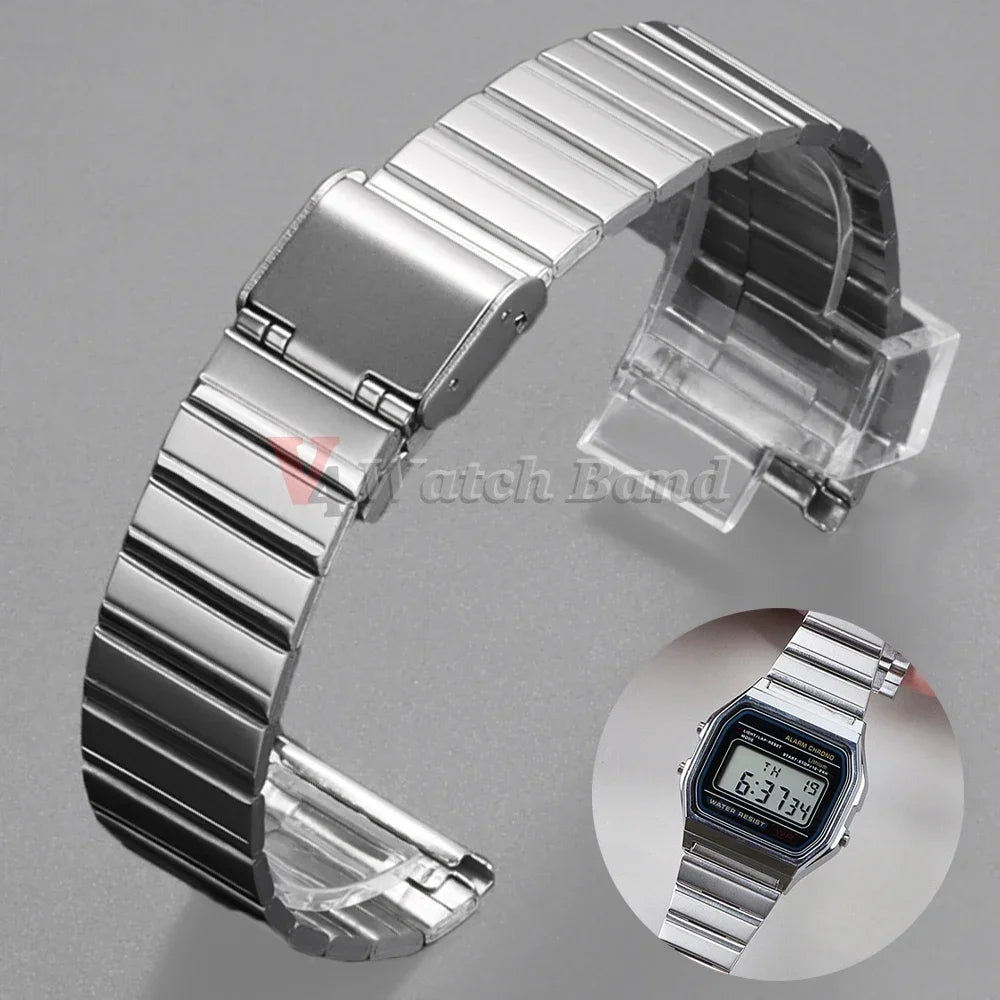 10 12 14 16 18 20mm Watch Band 18mm for Casio F-91W 18mm Metal Strap F91 F91W F84 SGW400 F105 F108 A168 AE1200 AE1300 with Pins