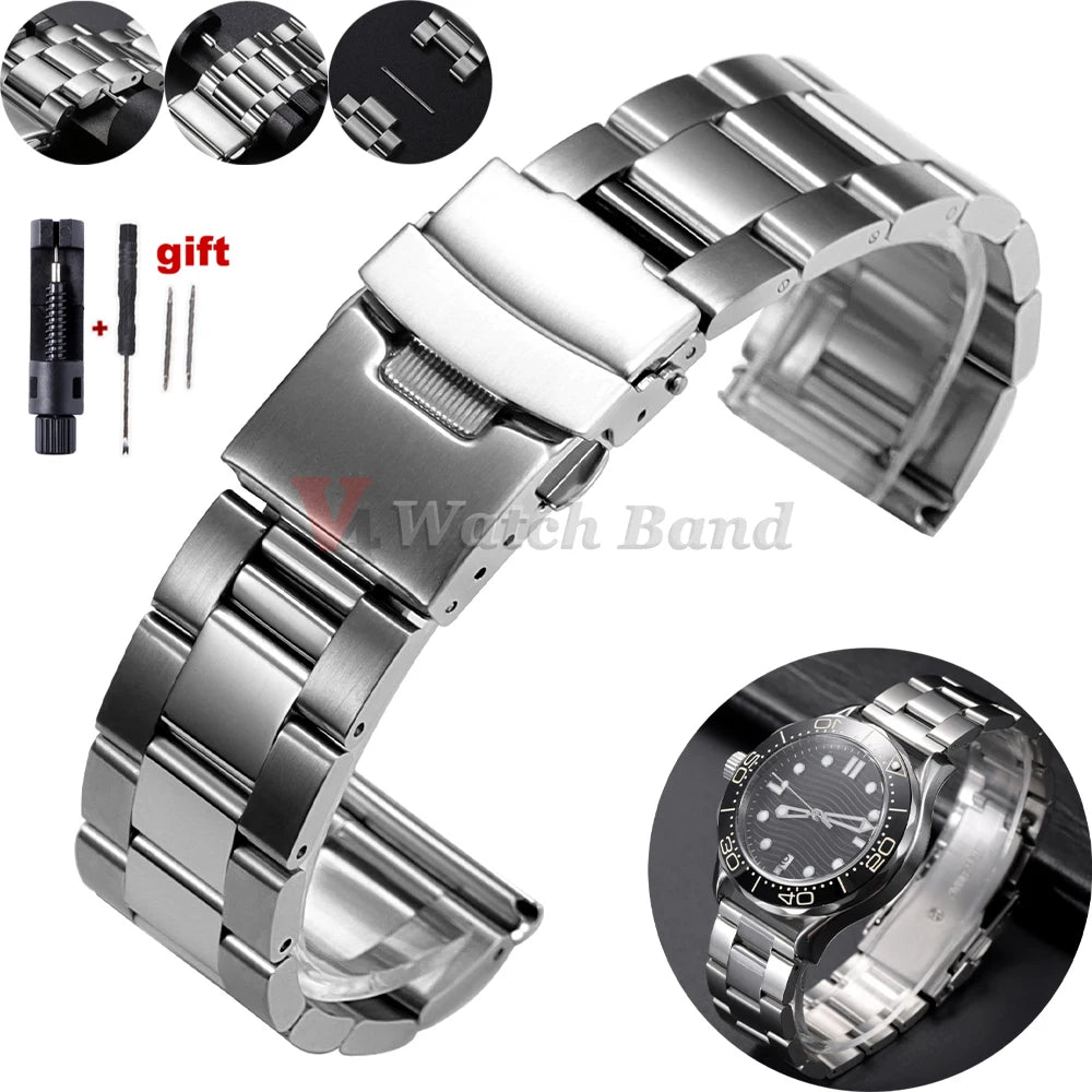 Universal Watchband for Rolex Diving Metal Belt Bracelet for Omega 20mm 22mm 24mm 26mm 28mm Solid Stainless Steel Strap ForSeiko