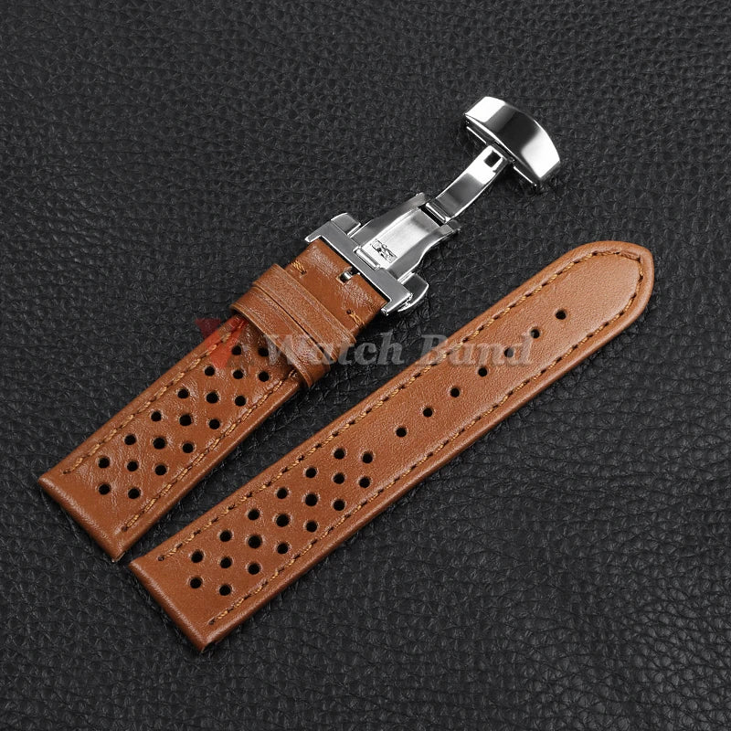 Genuine Cowhide Leather Strap for Samsung Galaxy Watch 6 5 4 Breathable Retro Wristband for Seiko Bracelet for Omega 18/20/22mm