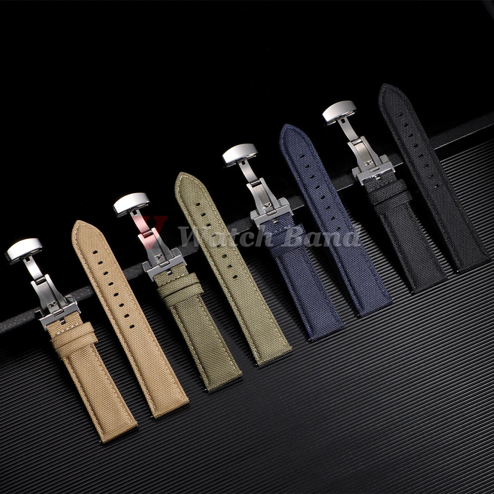 Sailcloth Watch Strap 20mm 22mm Nylon Bracelet for Omega for Seiko Business Men Women Butterfly Buckle Quick Release Watchband