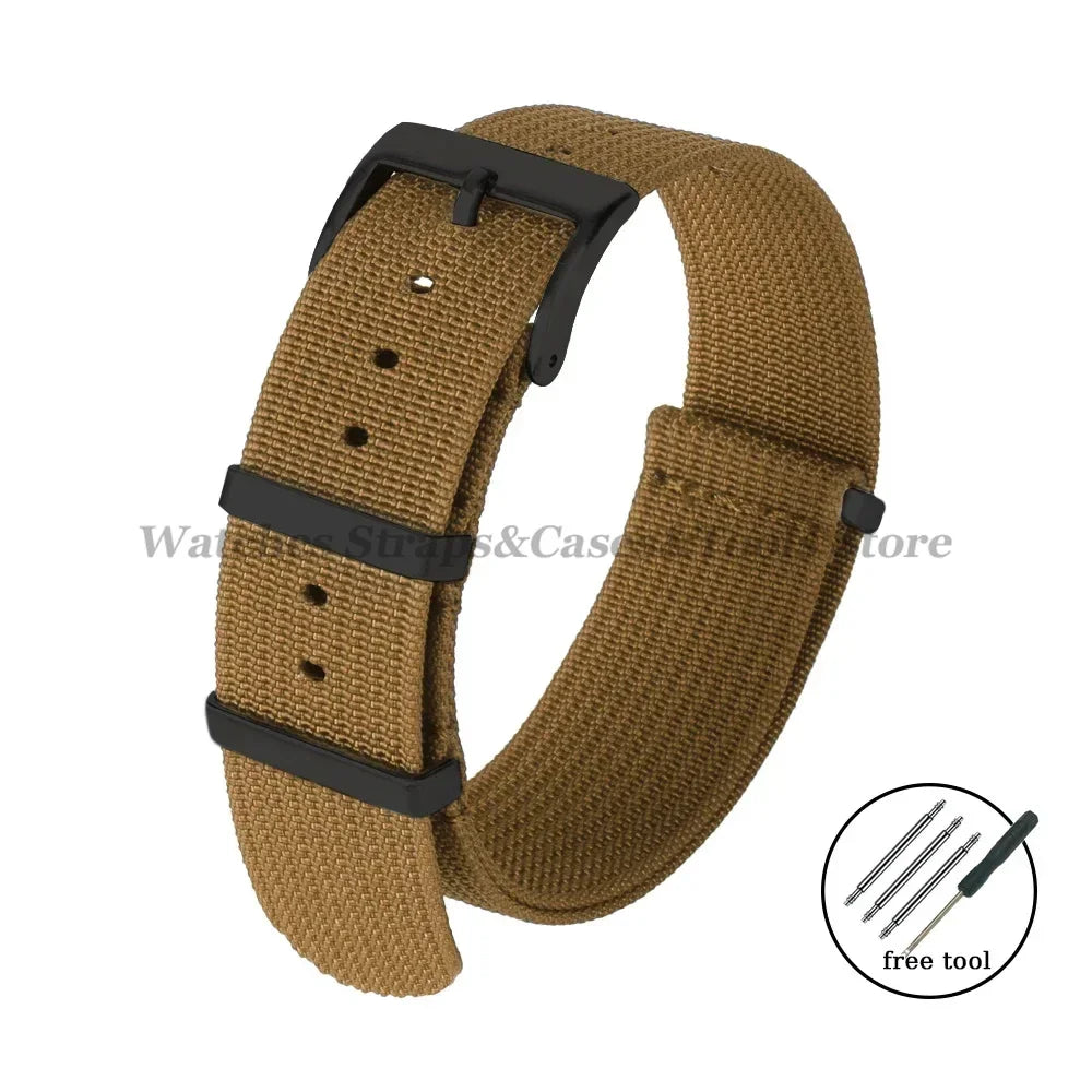New Ribbed Nylon Strap 20mm 22mm for Seiko Military Fabric Braid Ballistic Watchband for Samsung Galxy Watch3/4/5/6 Black Buckle