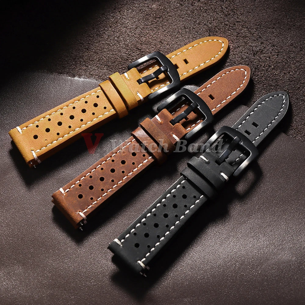 Genuine Cowhide Leather Strap for Samsung Galaxy Watch 8 7 6 5 4 3 Soft Breathable Retro Wristband 18mm 19mm 20mm 21mm 22mm 24mm