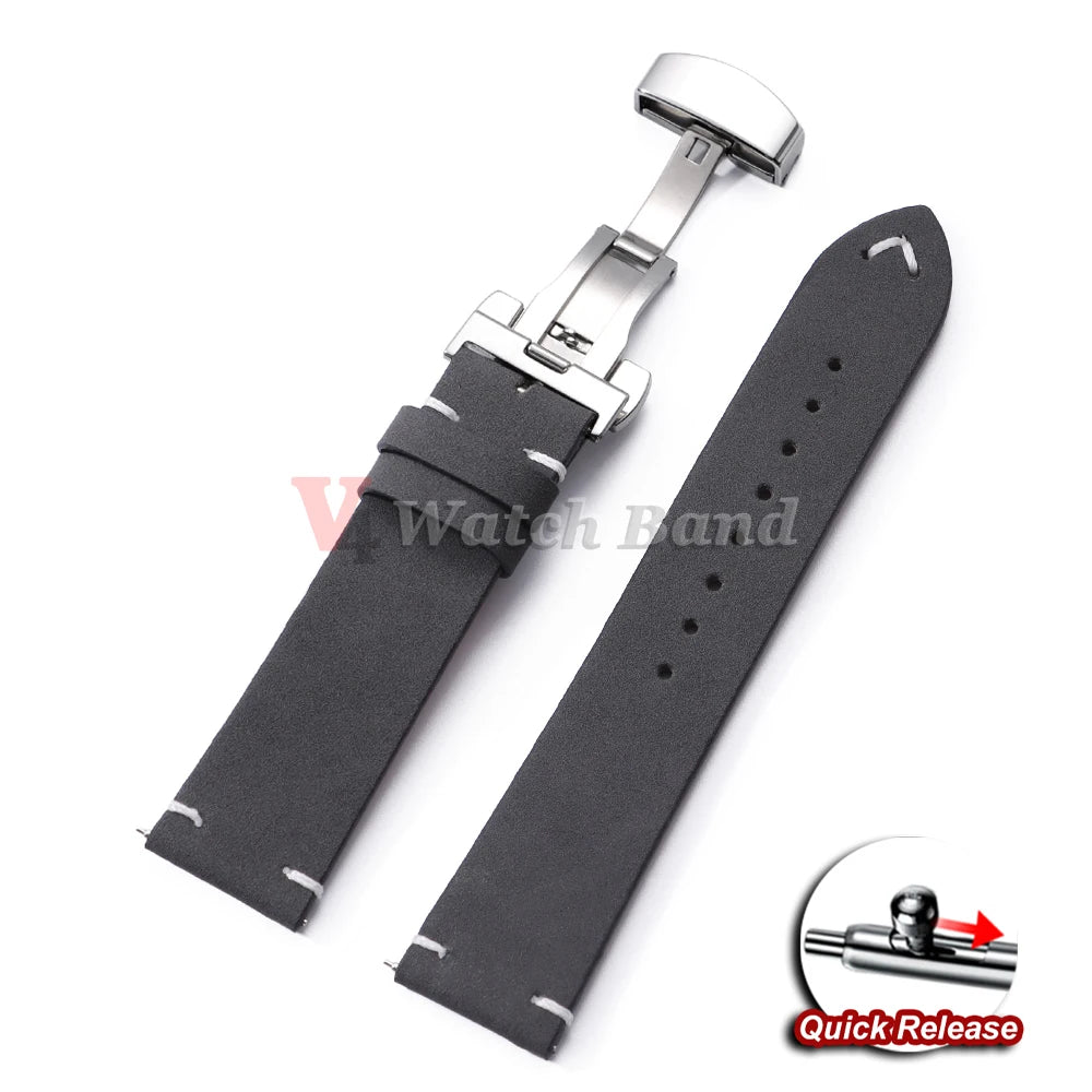 Watch Strap 18mm 20mm 22mm for Samsung Galaxy Watch 7/6/5/4 Butterfly Buckle Watchband Vintage Brown Quick Release Bracelets