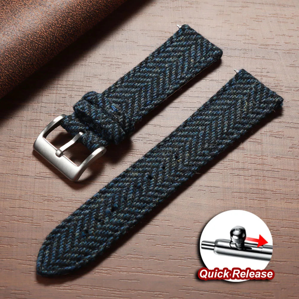 Quick Release Weave Bracelet for Omega for Seiko Vintage Genuine Cowhide Tweed Nylon Strap 18mm 20mm 22mm Smartwatch Watch Band