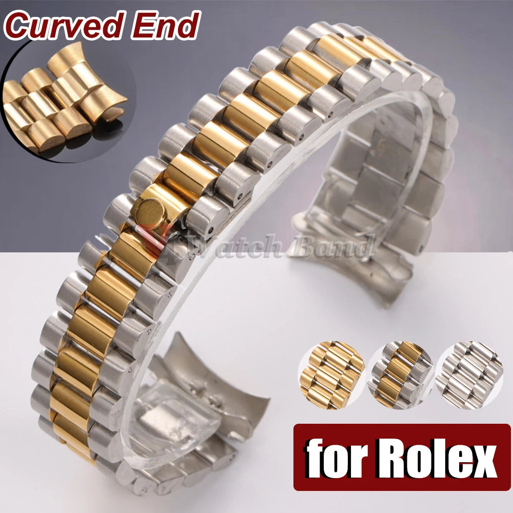 20mm Curved End Stainless Steel Strap for Rolex for Water Ghost Metal Wrist Band for Oyster Solid Bracelet Men Watch Accessories