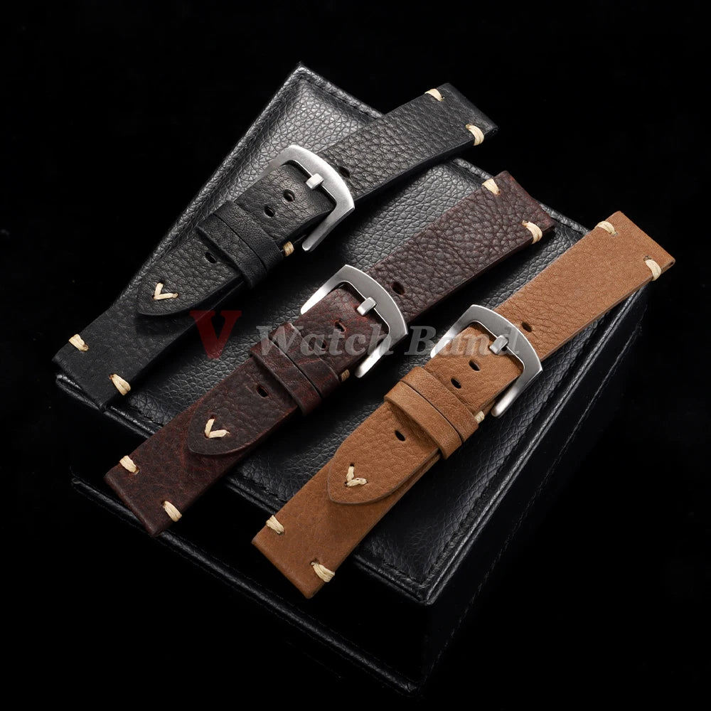 18/20/22mm Universal Genuine Cowhide Watch Band Metal Buckle Vintage Straps for Men Women Breathable Bracelet Belt Accessories