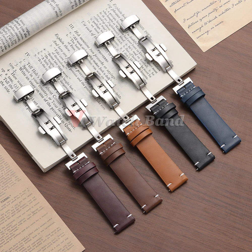 Quick Release Watch Strap 22mm 20mm 18mm Butterfly Buckle Stitching Brown Strap Calfskin Watchband for Omega Business for Seiko