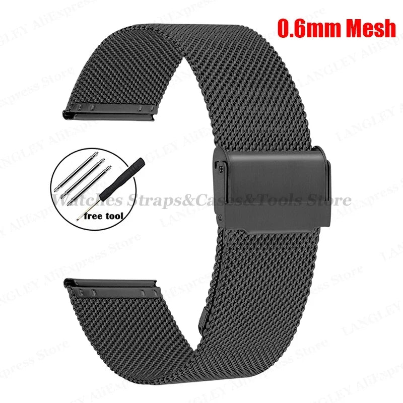 0.6mm 1.0mm Milanese Mesh Watchband 18mm 20mm 22mm 24mm Stainless Steel Bracelet 3mm Thick Strap Heavy Wristband with free tool