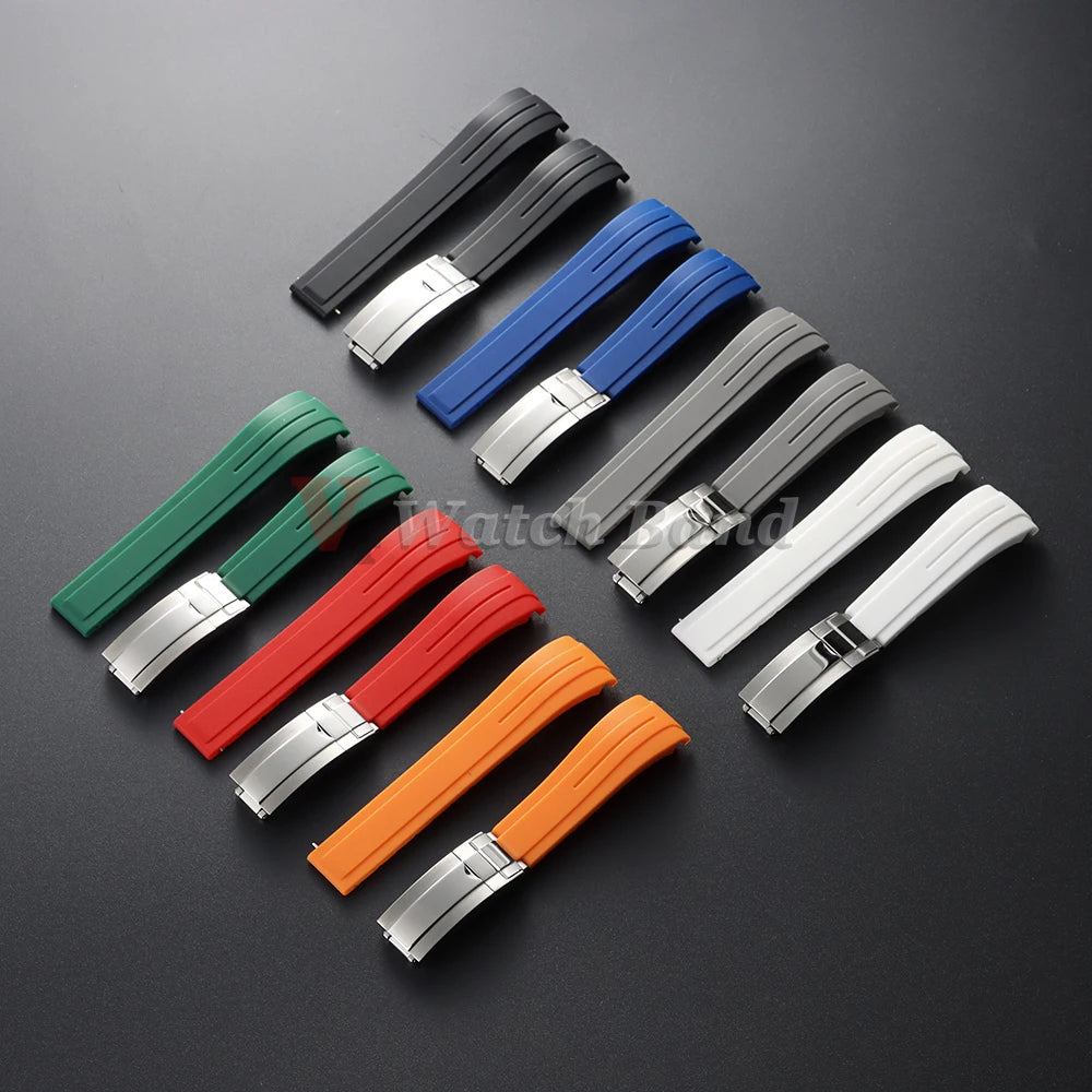 Arc Rubber Watchband 20 21mm 22mm for Rolex Daytona Yacht-Master Ultra Flexible Comfortable Silicone Folding Buckle Curved Strap