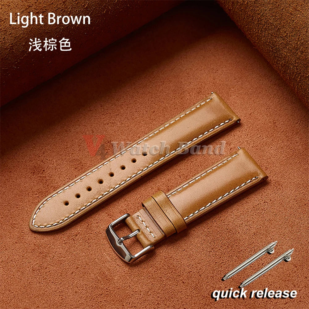 Vintage Oil Wax Strap 18mm 20mm 22mm for Omega Stitching Band for Seiko Quick Release Watch Accessories