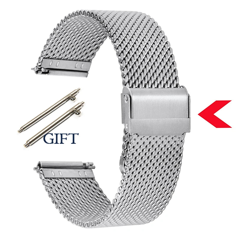 1.0mm Milanese Mesh Wrist Band18mm 20mm 22mm 24mm Watch Band Quick Release Stainless Steel Strap 3.0mm Thick Heavy Bracelet