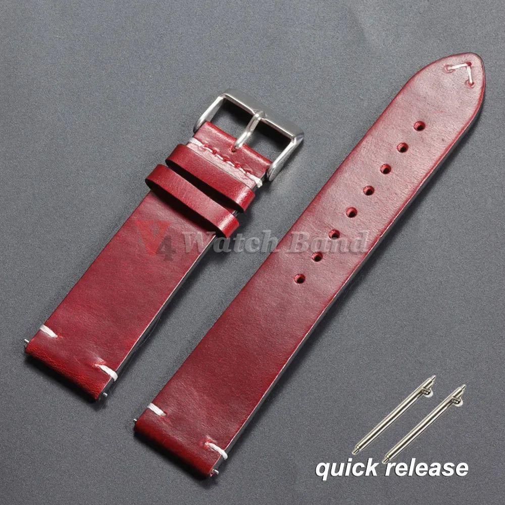 18mm 20mm 22mm Vintage Oil Wax Leather Watchband 19mm 21mm 24mm Wristband Stitching Cowhide Strap for Omega for Seiko Watch Band