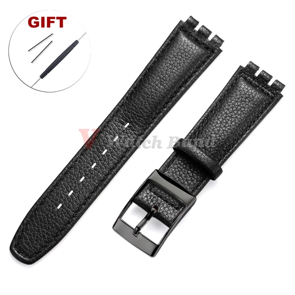 For SWATCH Watch Strap 17mm Genuine Cowhide Bracelet Calfskin Watch Band Men Women Waterproof Sport Replacement Watchband
