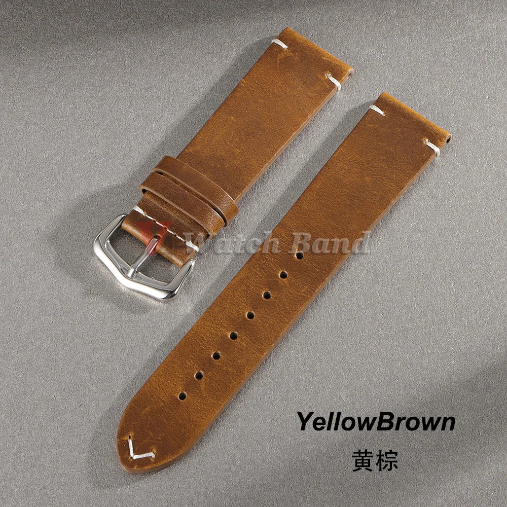 18mm 20mm 22mm Vintage Oil Wax Cowhide Watchband 19mm 21mm 24mm Replace for Omega Wristband Stitching Strap for Seiko Watch Band