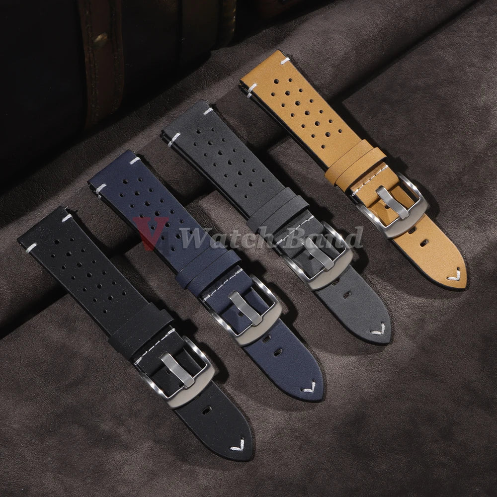 Retro Calf Watchband 20mm 22mm Breathable Geniune Cowhide Straps for Samsung Watch Strap for Huawei Watch Gt2/Gt3 Sport Belt
