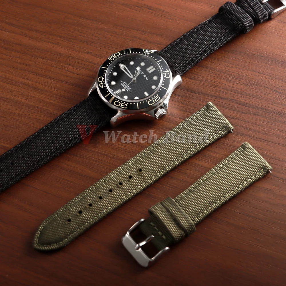 Sailcloth Strap for Omega Genuine Sailcloth Watch Band Premium Two Sided Nylon Quick Release Bracelet 20mm 22mm Sport Wristbelt
