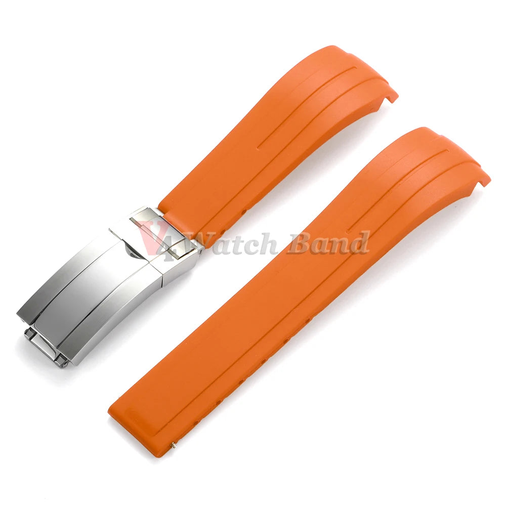 Curved End Rubber Watch Strap 20mm 21mm 22mm for Rolex for Water Ghost Waterproof Silicone Wrist Band Folding Buckle Bracelet
