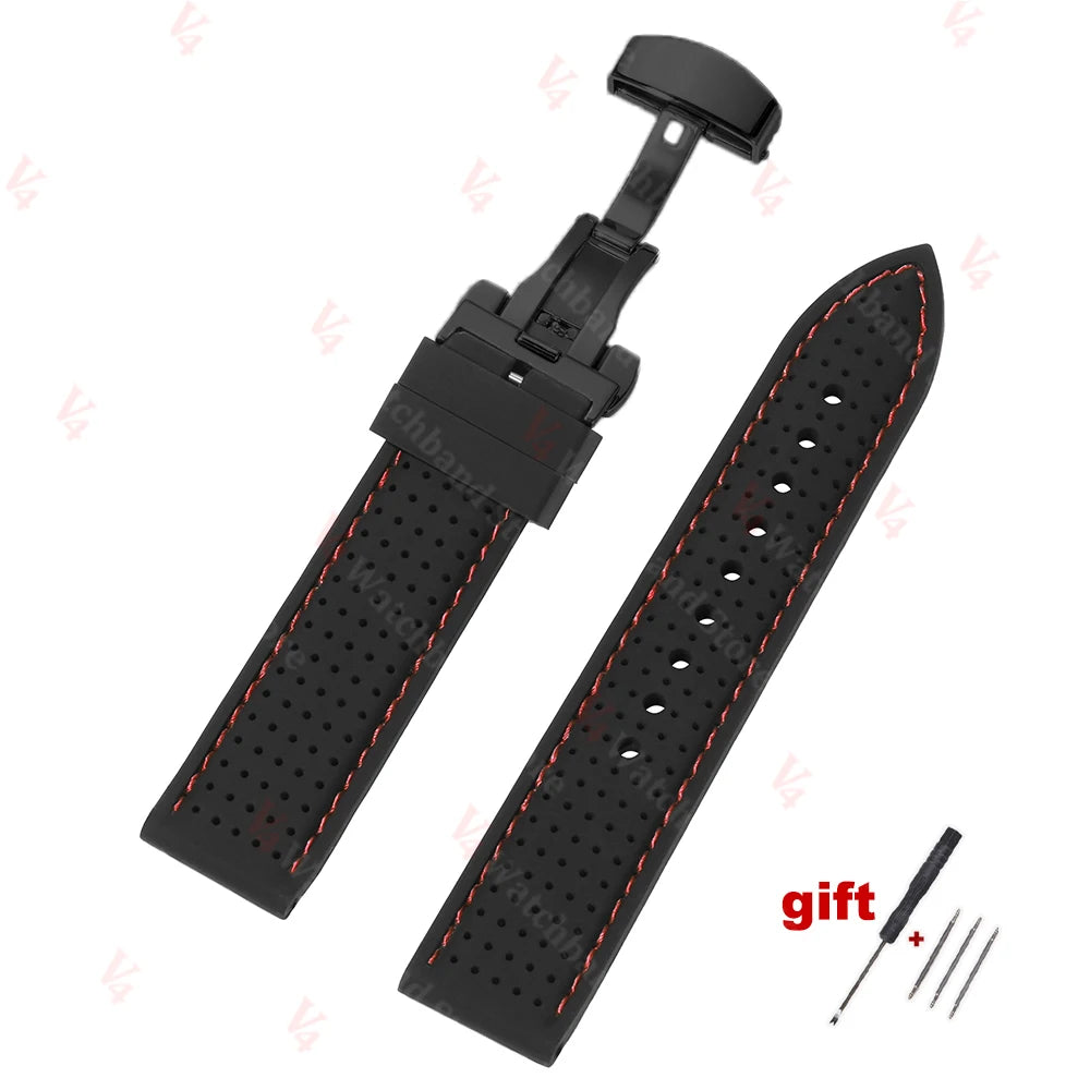 20mm 22mm 24mm Premium Silicone Watch Band Waterproof Soft Rubber Strap Breathable Watch Strap Replacement for Universal Watch