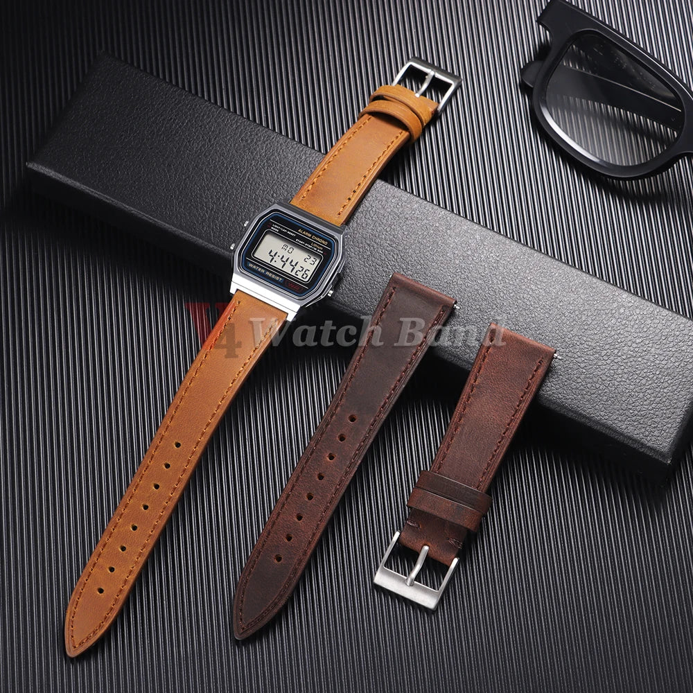 19mm 21mm Genuine Cowhide Leather Watchband for Omega Business Belt for Seiko 18mm 20mm 22mm 24mm Dark Brown Green Watch Straps