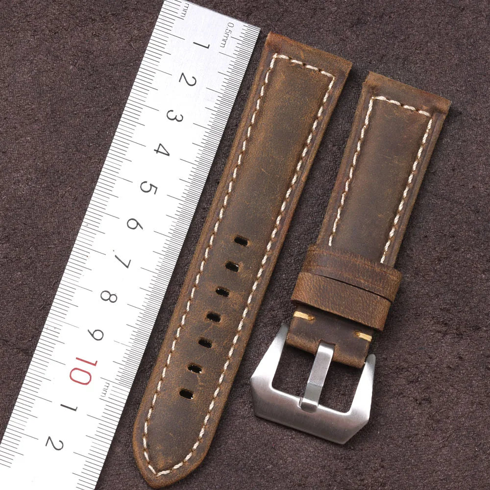 Geniune Retro Calf Leather Watchbands for Panerai 24mm 26mm 20mm 22mm Cowhide Crazy Horse Straps for Samsung for Huawei Watch