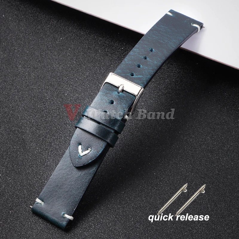 Quick Release Oil Wax Stitching Cowhide Strap for Omega 18mm 20mm 22mmBracelet For Seiko Vintage Leather Watch Band