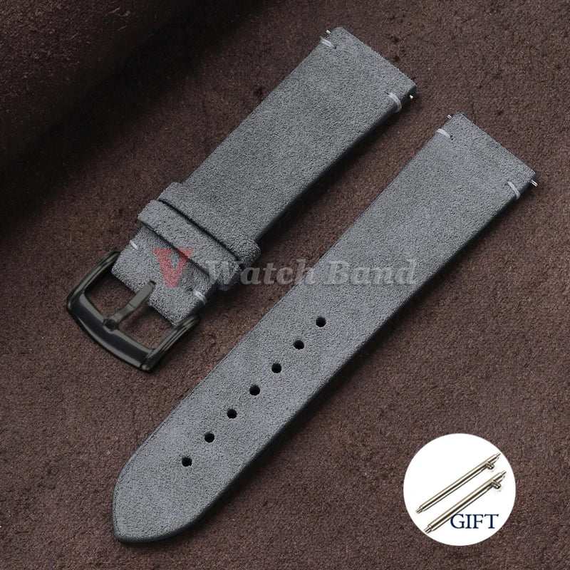 20mm 22mm Quick Release Watch Band Genuine Suede Leather Watch Strap Vintage Brown Grey Watchbands Wristband Men Accessories