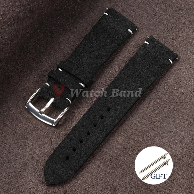 20mm 22mm Quick Release Watch Band Genuine Suede Leather Watch Strap Vintage Brown Grey Watchbands Wristband Men Accessories