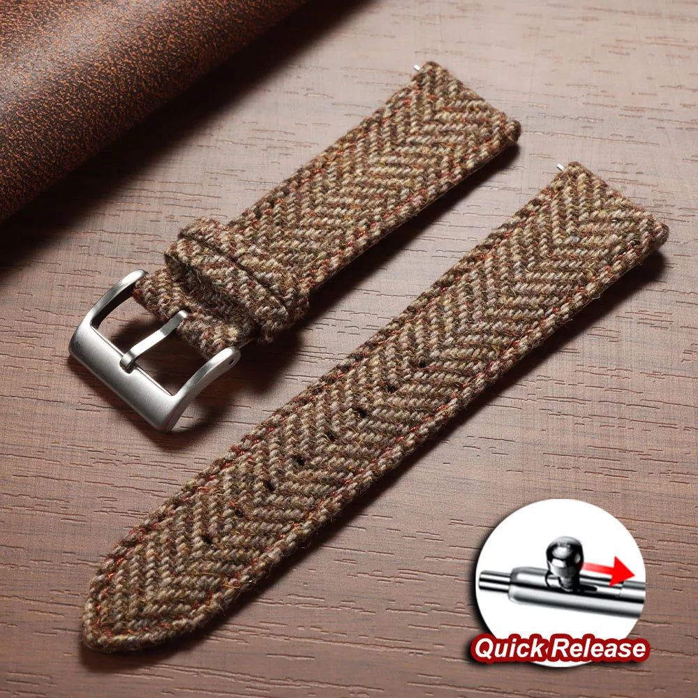 Quick Release Weave Bracelet for Omega for Seiko Vintage Genuine Cowhide Tweed Nylon Strap 18mm 20mm 22mm Smartwatch Watch Band