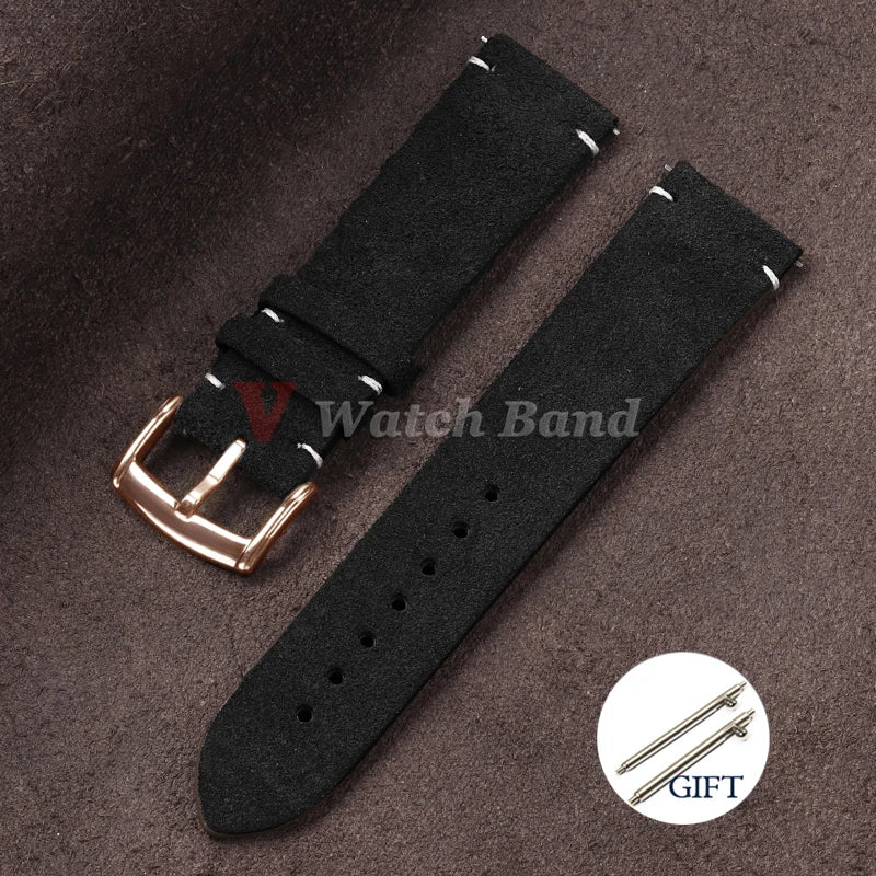 20mm 22mm Quick Release Watch Band Genuine Suede Leather Watch Strap Vintage Brown Grey Watchbands Wristband Men Accessories