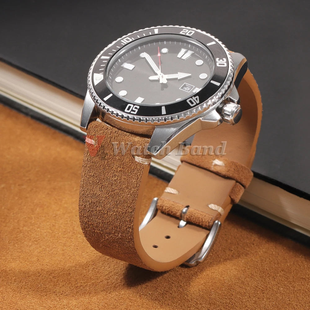 Quick Release Suede Genuine Leather Band for Omega 18/20/22mm for Seiko Stitching Bracelet for Huawei Watch Gt2/3 Vintage Straps