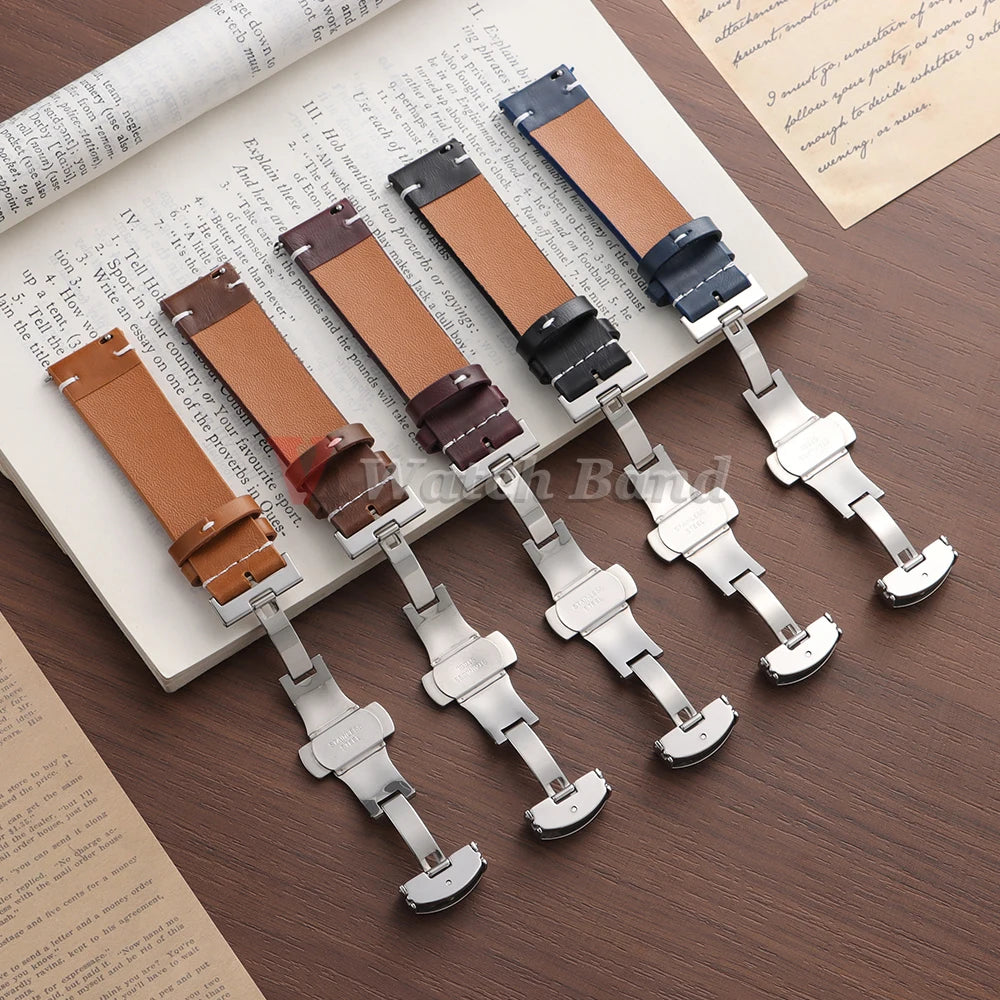 Quick Release Watch Strap 22mm 20mm 18mm Butterfly Buckle Stitching Brown Strap Calfskin Watchband for Omega Business for Seiko