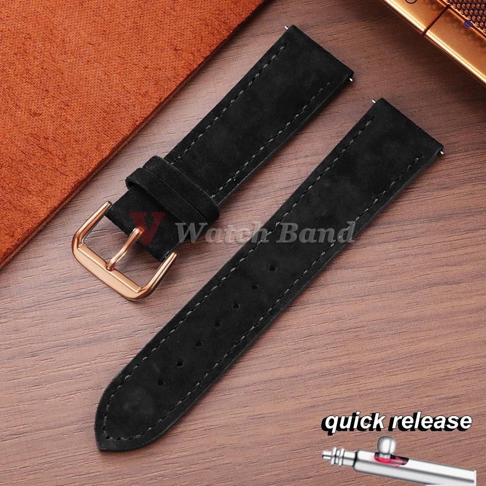 Vintage Suede Watch Strap 18 19mm 20mm 22mm for Seiko for Huawei Stitching Quick Release Bracelet for Samsung Watch 8/7/6/5/4/3