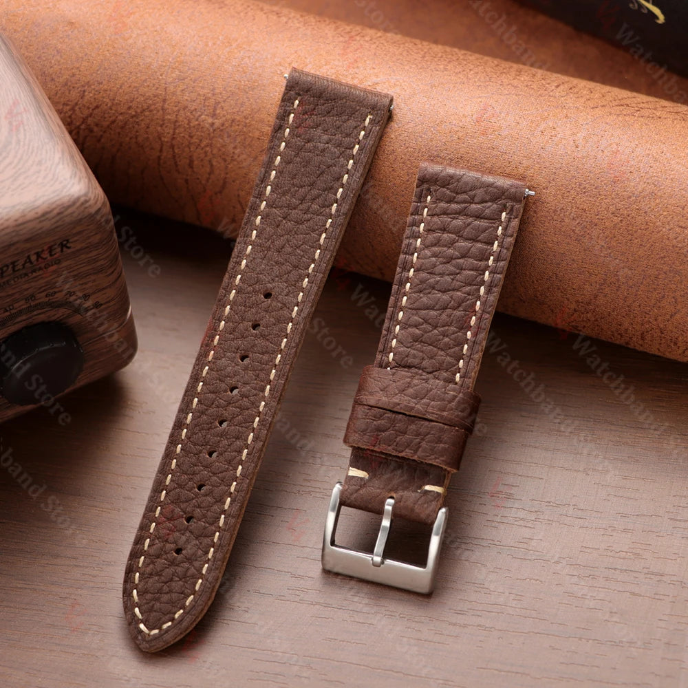 Genuine Cowhide Watch Strap for Samsung Galaxy Watch 6 5 4 Soft Dark Brown Retro Wristband for Seiko 20mm 22mm 24mm Bracelet