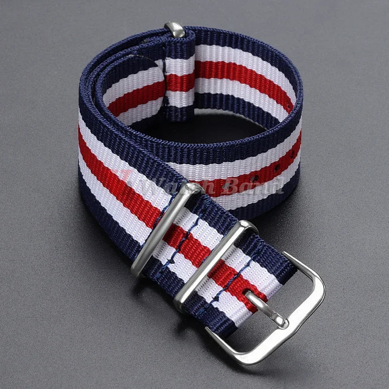 18 20 22mm Strap Nylon Watch Band Military Striped Watchband Replacement Women Men Army Casual Sport Wrist Bracelet