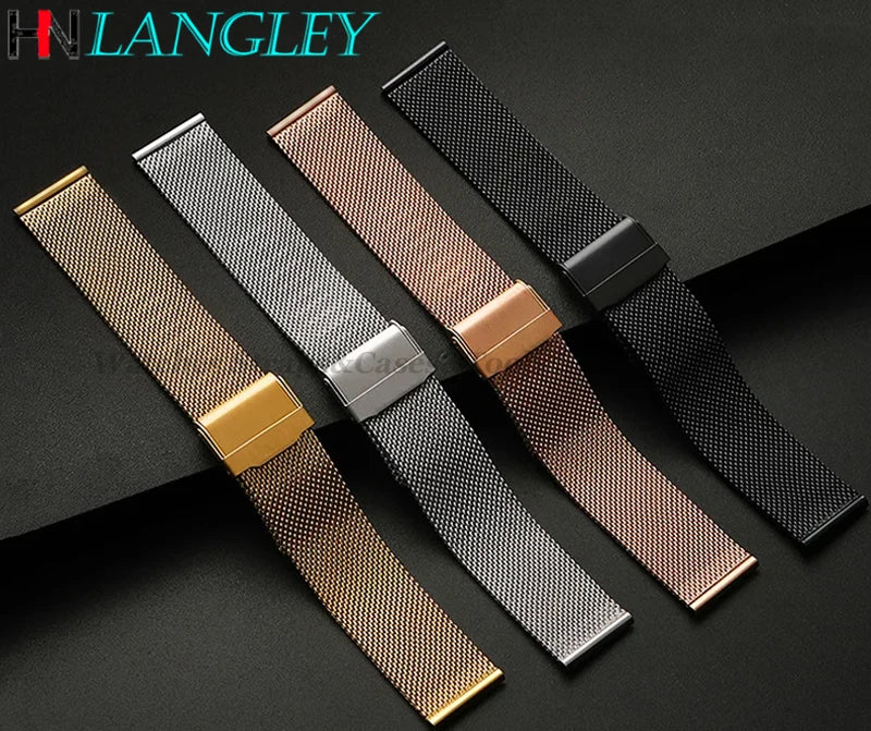 0.6mm 1.0mm Milanese Mesh Watchband 18mm 20mm 22mm 24mm Stainless Steel Bracelet 3mm Thick Strap Heavy Wristband with free tool
