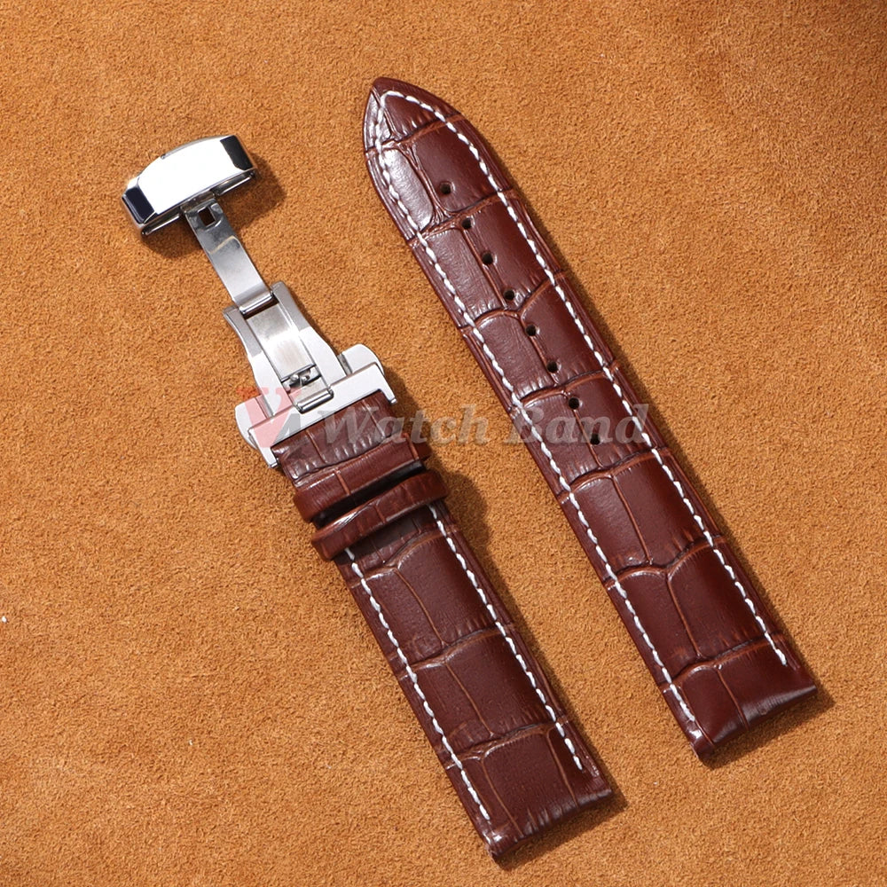 12/14/16/18/19/20/21/22/24mm Crocodile Pattern Straps for Wrist Bracelet Vintage Leather Watch Band for Omega Butterfly Buckle