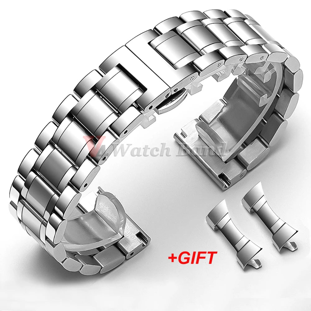 12/13/14/15/16/17/18/19/20/21/22/23/24mm Curved End Universal Strap Solid Stainless Steel Watch Bands for Tissot Butterfly Clasp