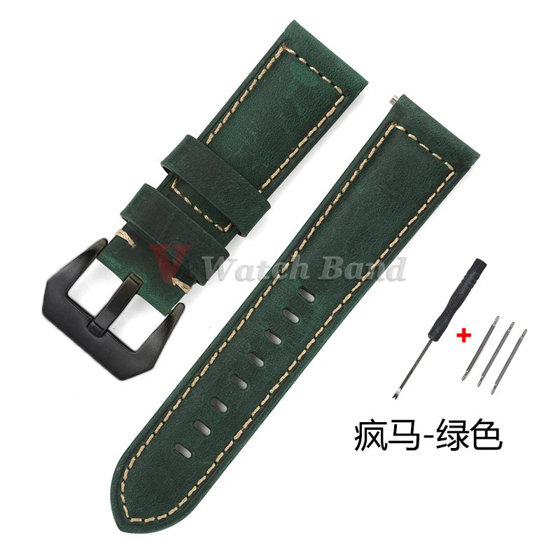 Geniune Retro Calf Leather Watchbands for Panerai 24mm 26mm 20mm 22mm Cowhide Crazy Horse Straps for Samsung for Huawei Watch