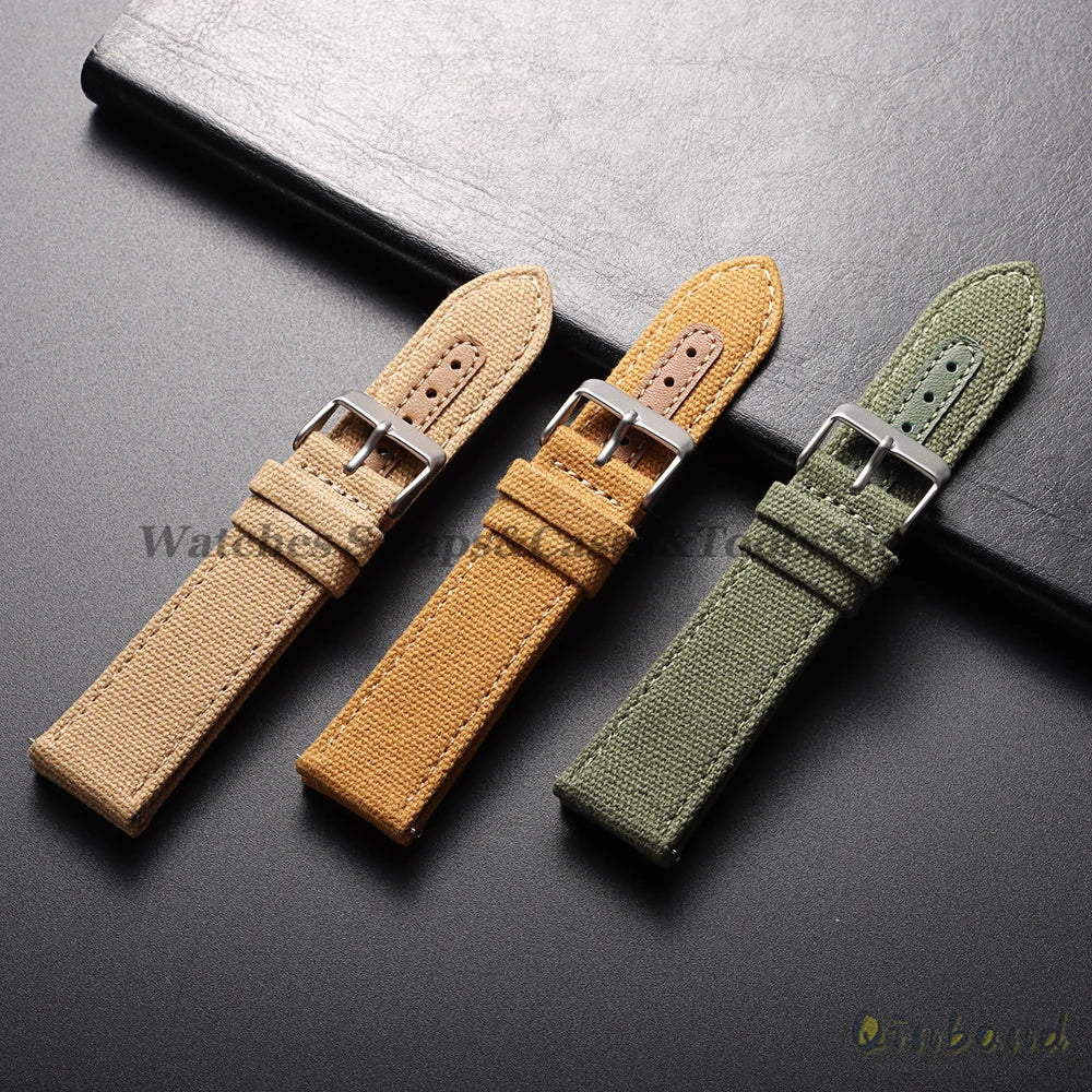 20mm 22mm Nylon Leather Watch Band High Quality Canvas Strap Military Sport Bracelet for Seiko Quick Release Universal Wristband