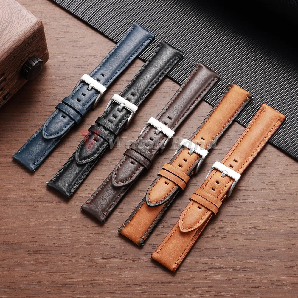 Cowhide Leather Watch Strap 20mm 22mm 24mm for Fossil Band for Samsung Galaxy Watch 7/6/5/4 Vintage Brown Quick Release Bracelet
