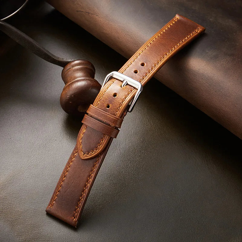 New Style Genuine Leather Watch Strap for Casio for Seiko 18/20/22mm Retro Oil Wax Skin Ultra-thin Quality Business Watchband