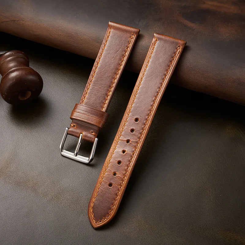 New Style Genuine Leather Watch Strap for Casio for Seiko 18/20/22mm Retro Oil Wax Skin Ultra-thin Quality Business Watchband