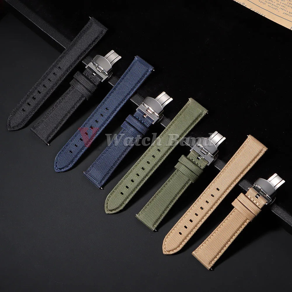 20mm 22mm Watch Strap for Omega Two-Sided Nylon Cowhide Watchband for Rolex Band Sport Wristband Quick Release Belt Accessories